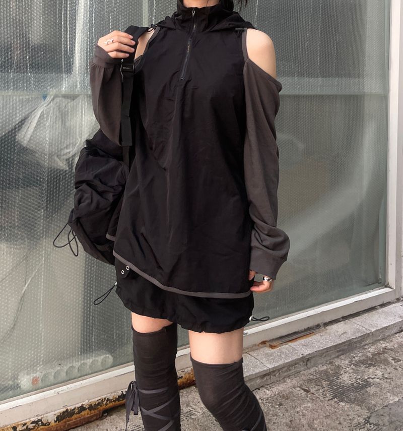 shoulder slit wind anorak hood