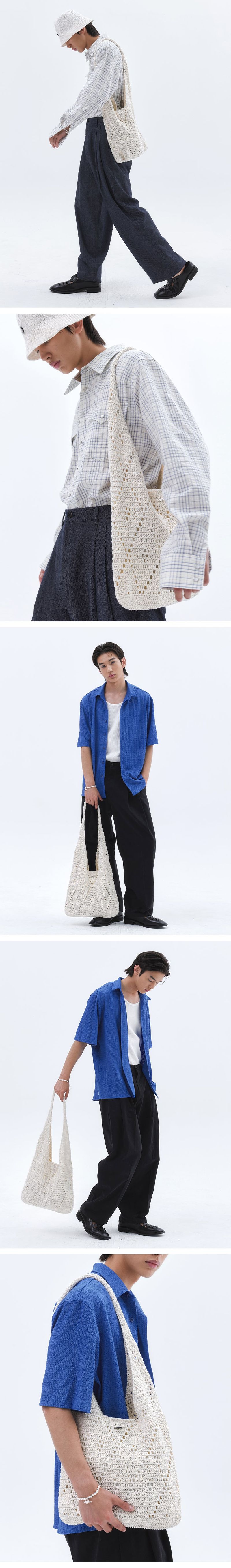 Patterned Oversize Crochet Shoulder Bag_White