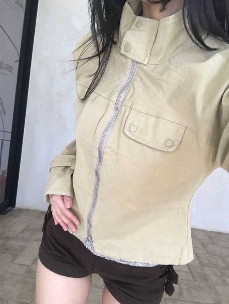 Luen High-neck Belt Raglan Cotton Jacket