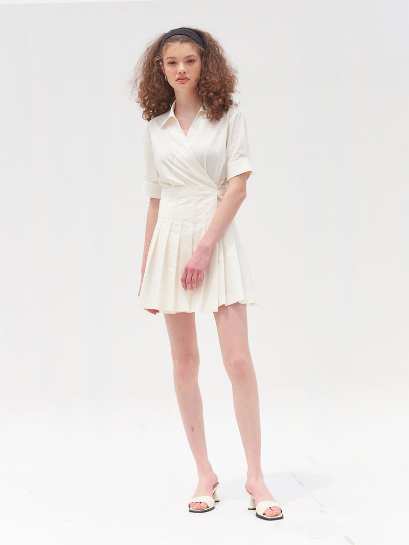 PLEATS DETAIL WRAP ONEPIECE_CREAM