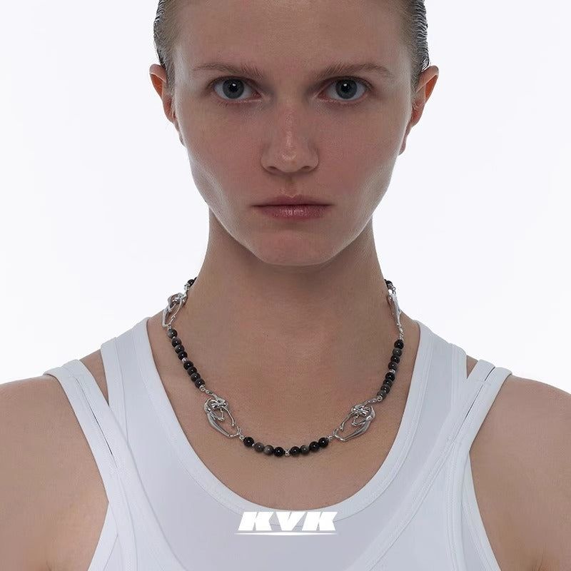 KVK SPIDER Black Onyx Multi-Symbol Necklace