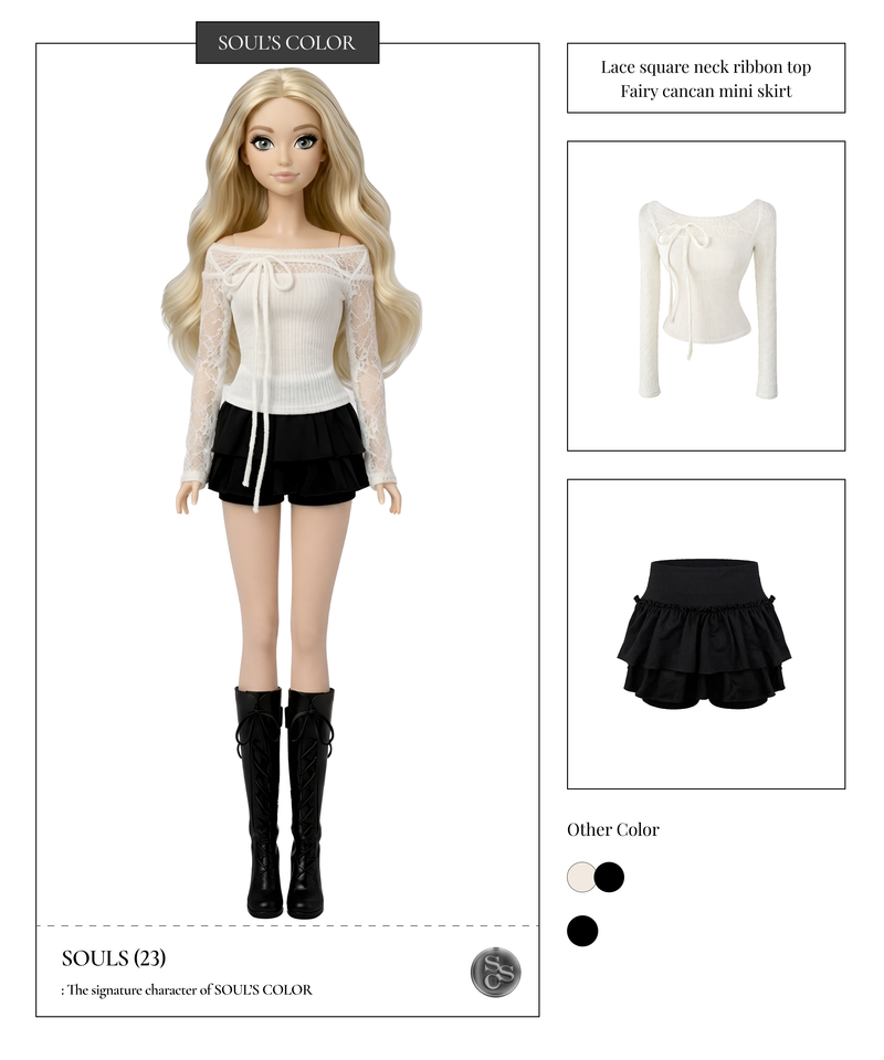 Lace square neck ribbon top (2color)