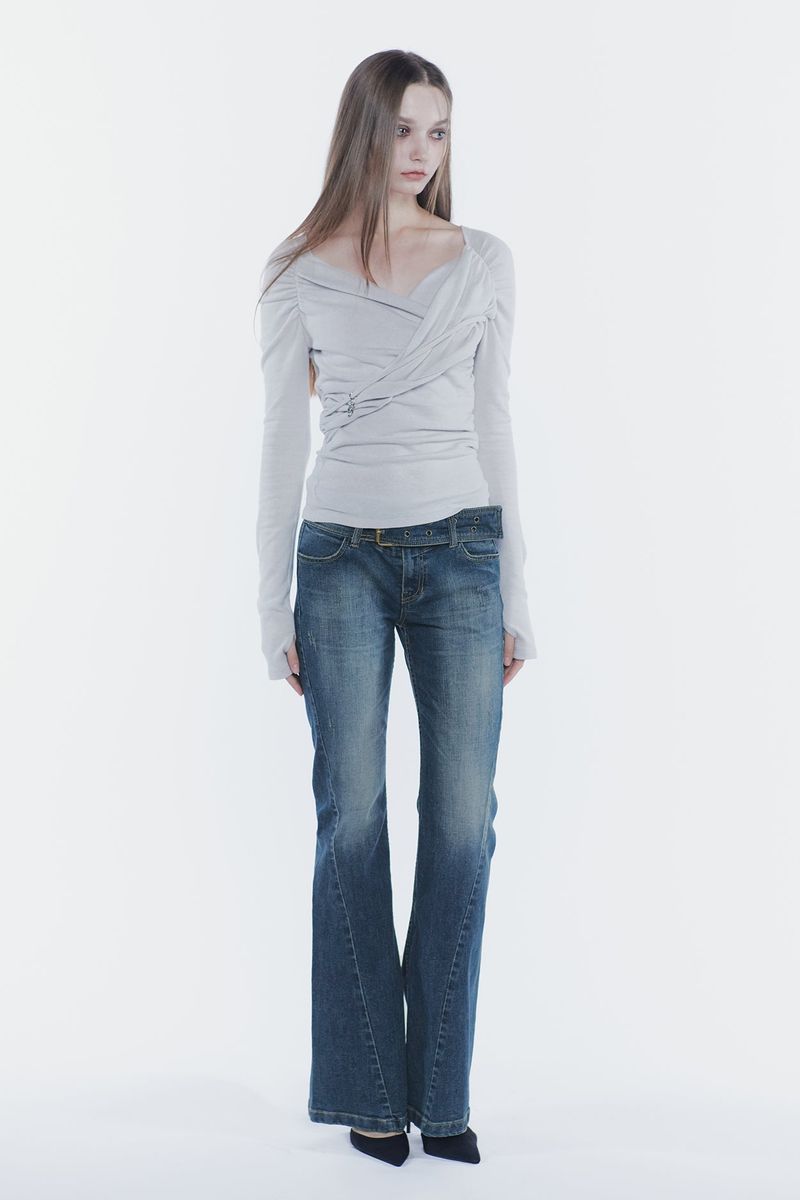 VERA BELTED BOOT-CUT DENIM blue