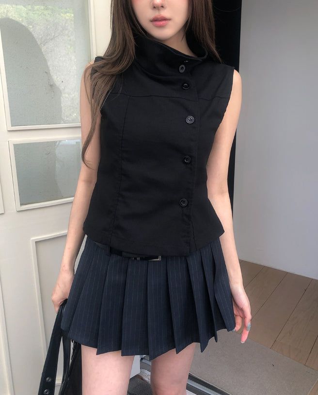 ニアアンバランスハイネックボタントップ