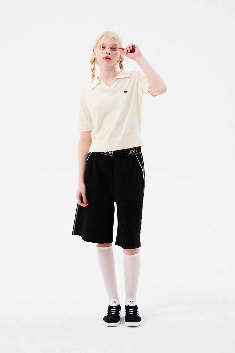 DOODLE CHERRY HALF LENGTH BANDING PANTS [BLACK]