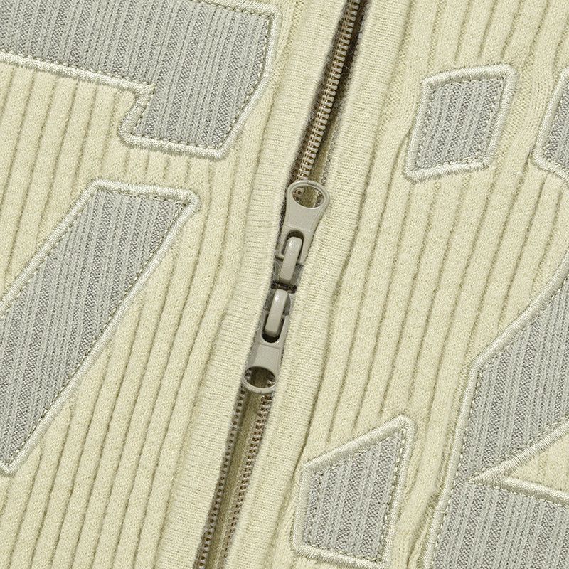 LINE POINT HIGH NECK KNIT ZIP UP [LIGHT KHAKI]