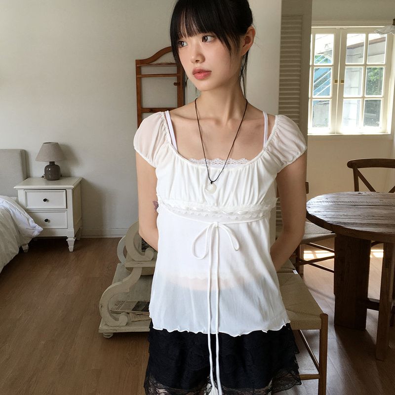 Psyche strap off-shoulder puffed blouse