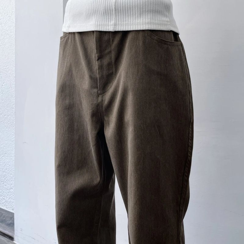 Ribbed Draped Wide Trousers