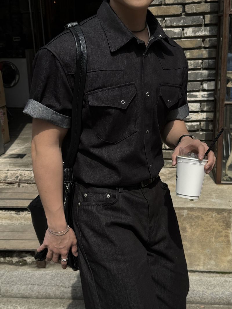 Leaf denim western short sleeve shirt