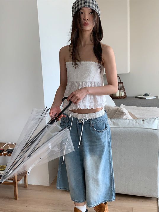 LAYERED BAND BERMUDA JEANS