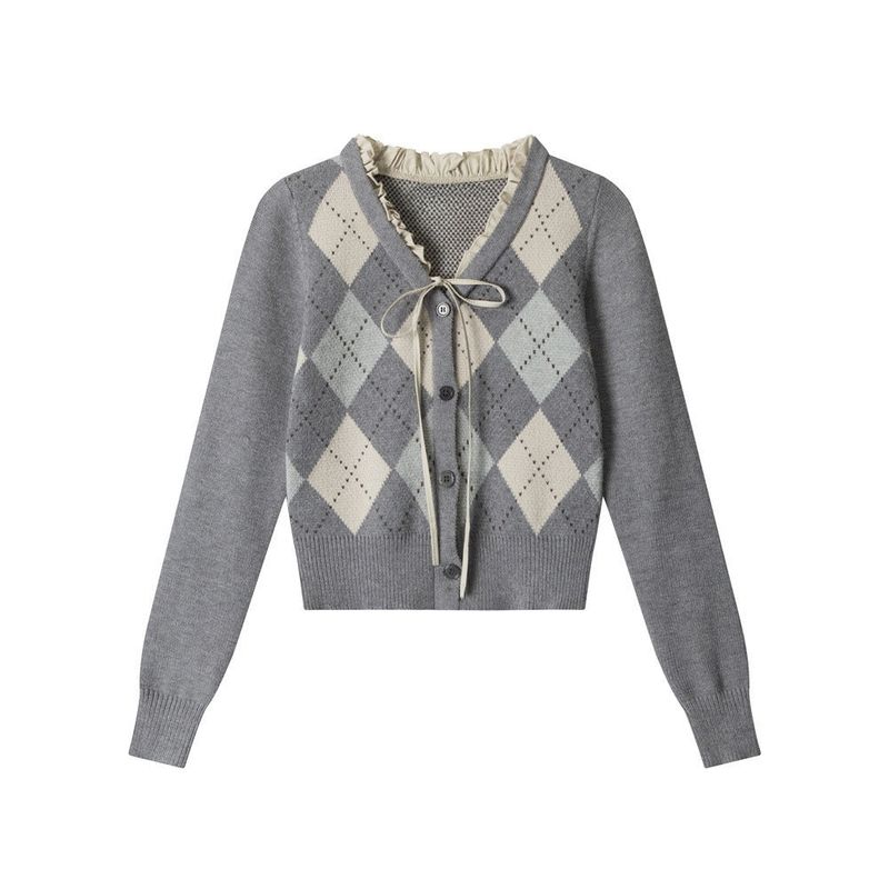 Cozy&Kitsch（コージーアンドキッチ）の「Charlene Argyle Ribbon Cardigan 233426798（Tops）」