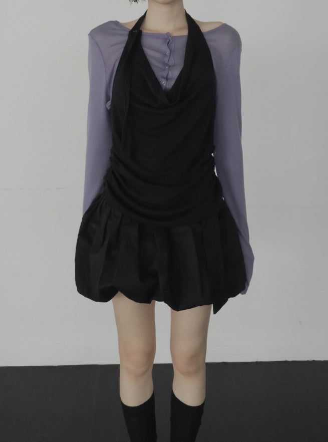 Woolen Cowl Neck Eyelet Halter Top