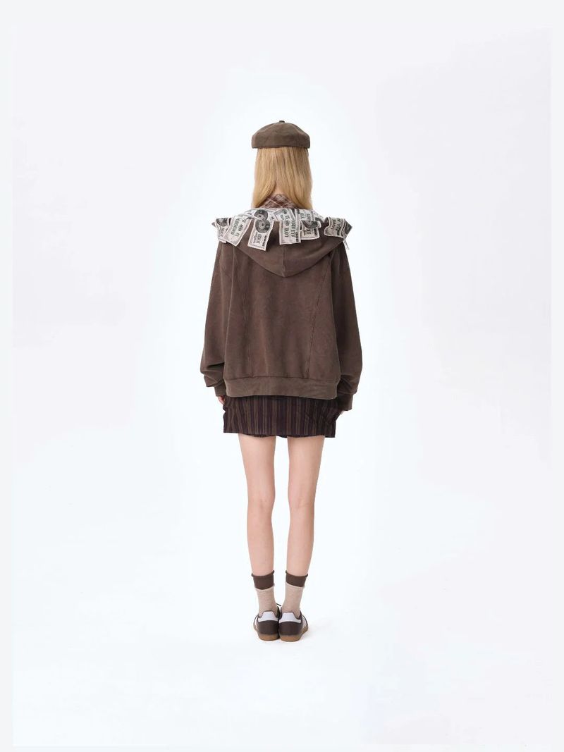 13DE MARZO Bear Cash Zipper Hoodie Brown