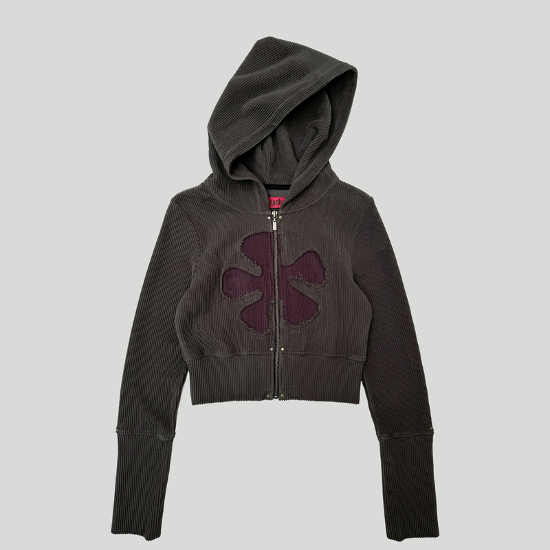 RIBBED FLOWER CROP HOODIE