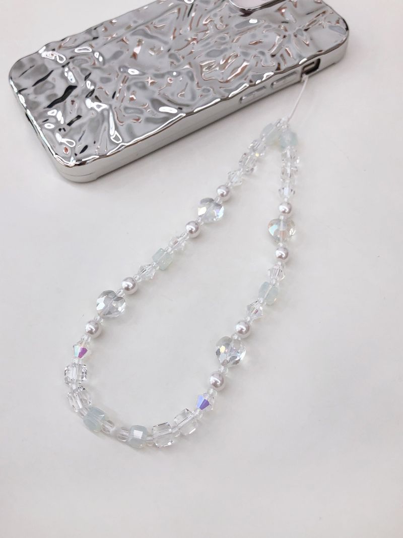 Clear White Heart Me Crystal Phone Strap