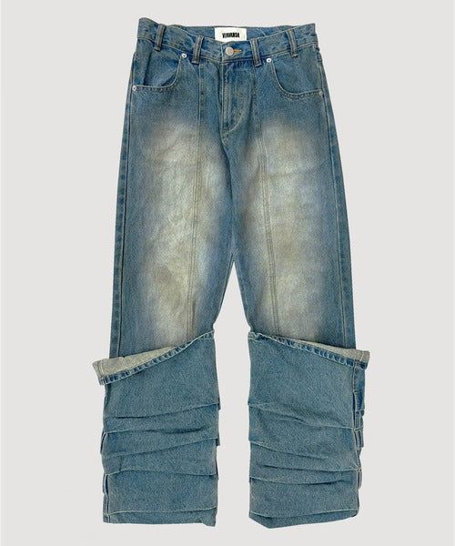 OVERLAP TUCK DENIM PANTS