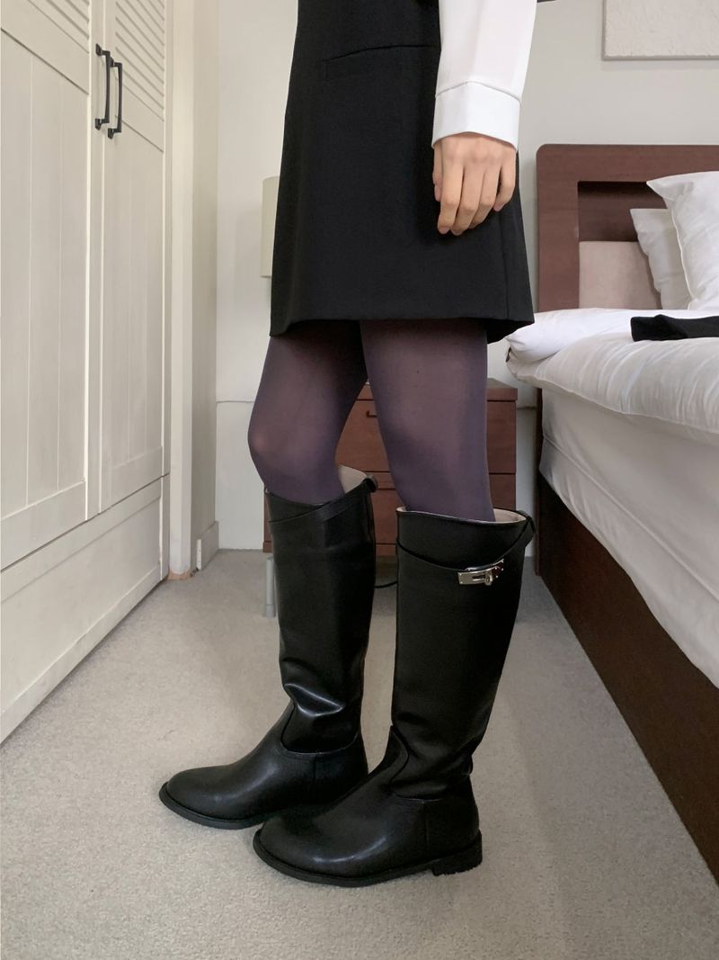 Maison Core Classic Buckle Leather Long Boots