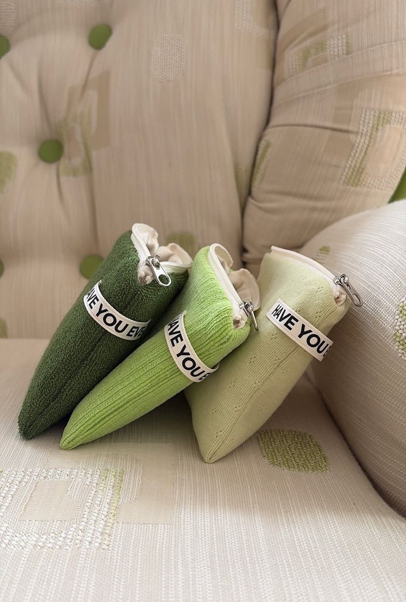 Corduroy flat pouch - light green , S size
