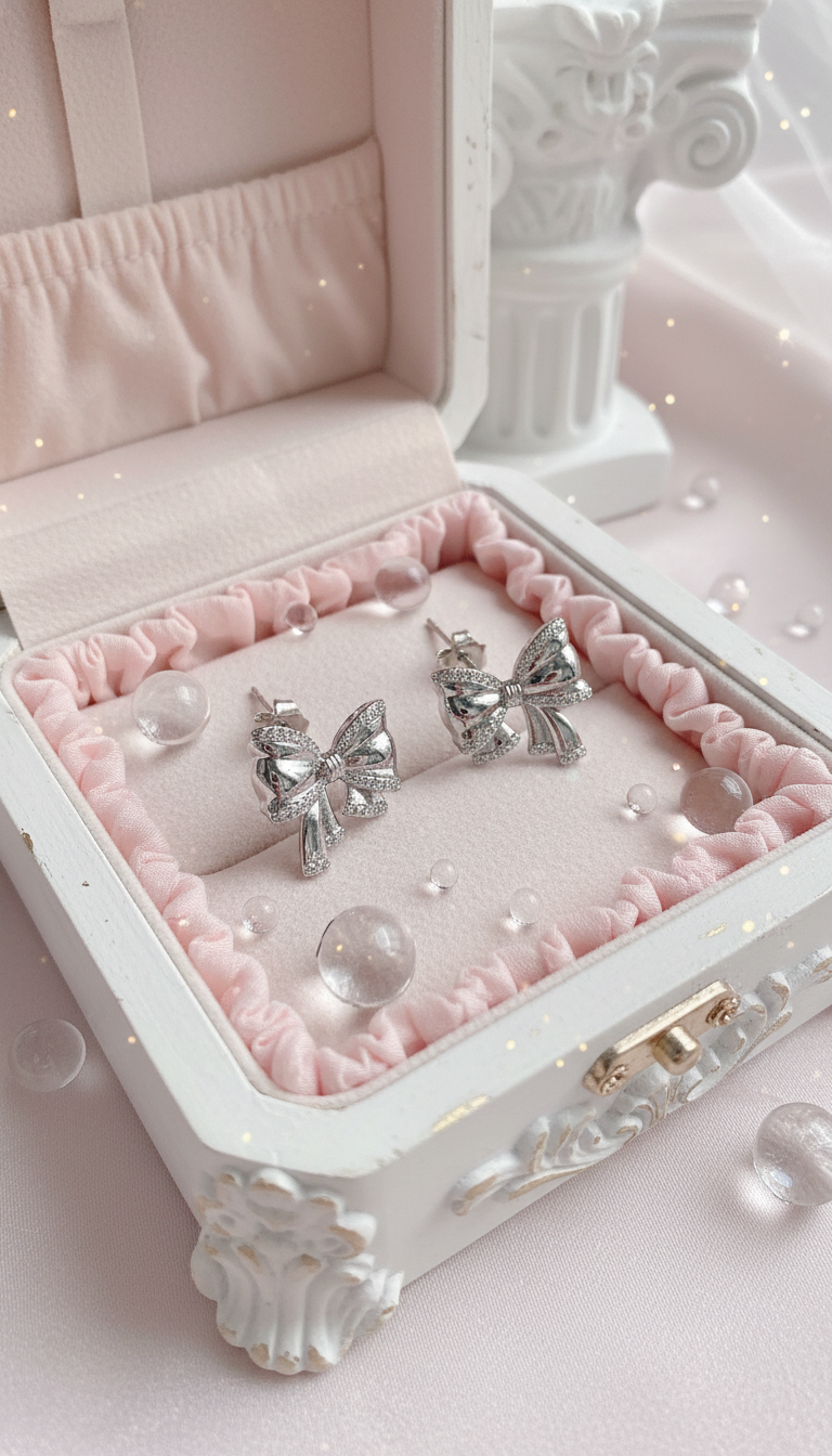 [ILLIT Wonhee Piercing] Puffy Ribbon Piercing - Silver Color