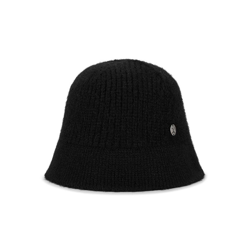VA Curved Oval Metal Washed Knit Bucket Hat  / Black