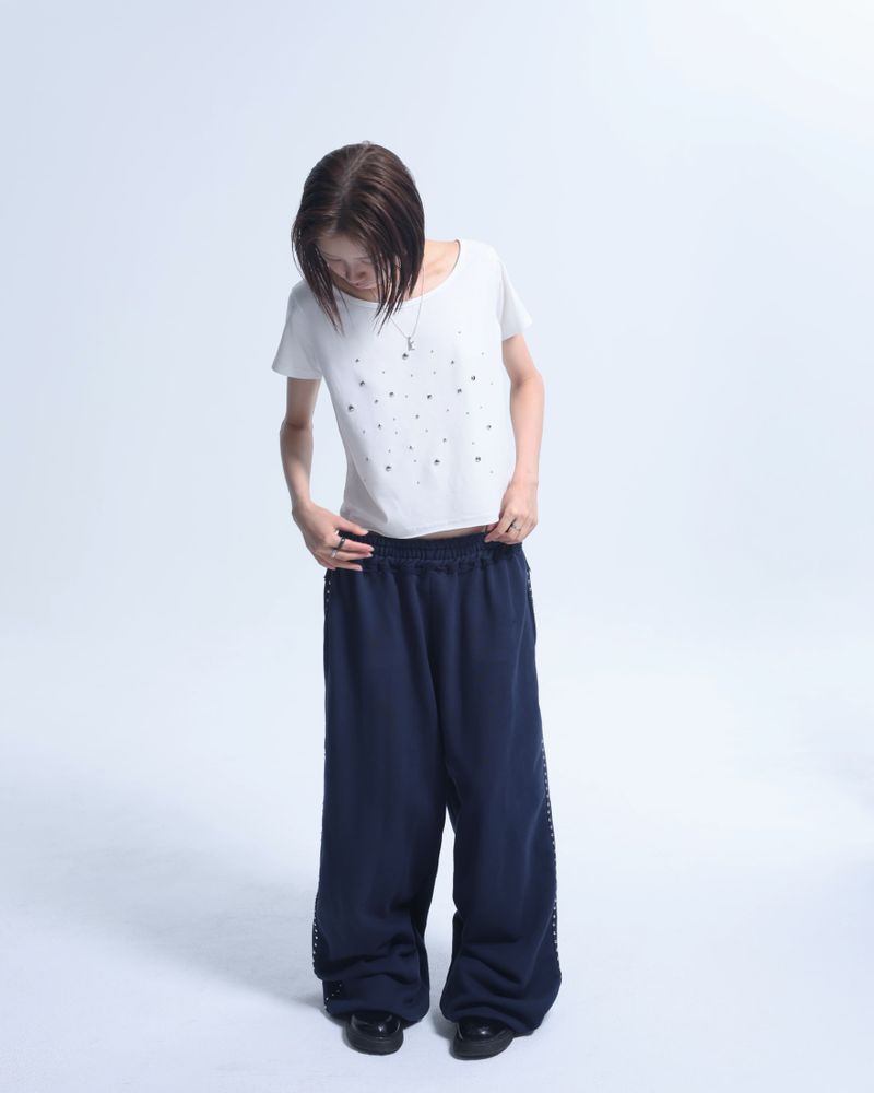 Line stud string sweatpants - Navy