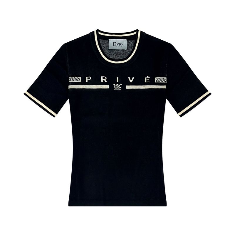 DVRK（ダーク）の「PRIVÉ BAR LOGO KNITTED CROPPED T-SHIRT - BLACK（Tops）」