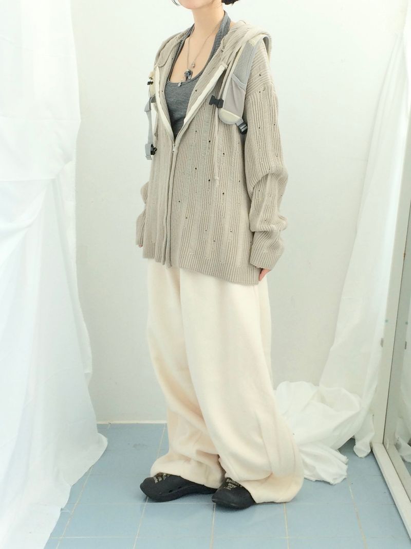 Punch Damage Hooded Knitwear Zip-Up