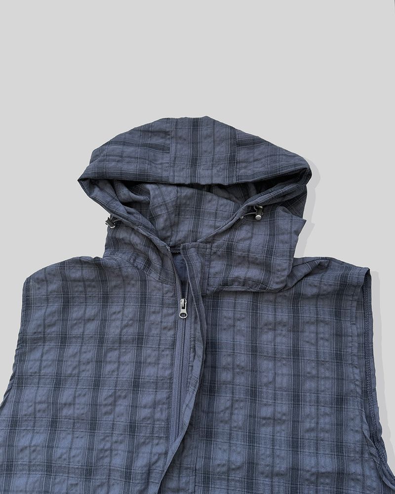 Crinkle Check Hooded Anorak Vest