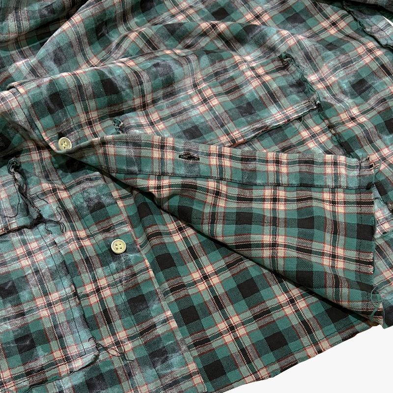 smoke wash check shirt_green