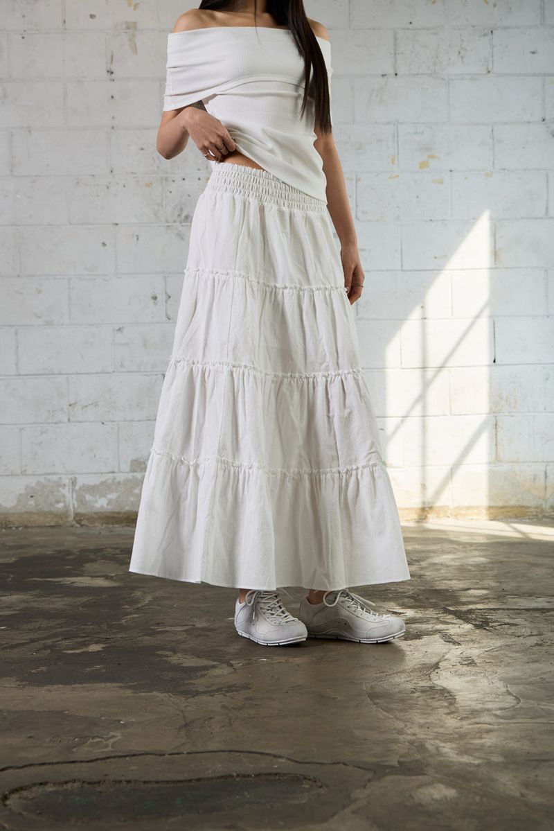 vadefy(ベイディフィー)の「Jacquard Shirred Tiered Long Skirt - White(Skirts)」