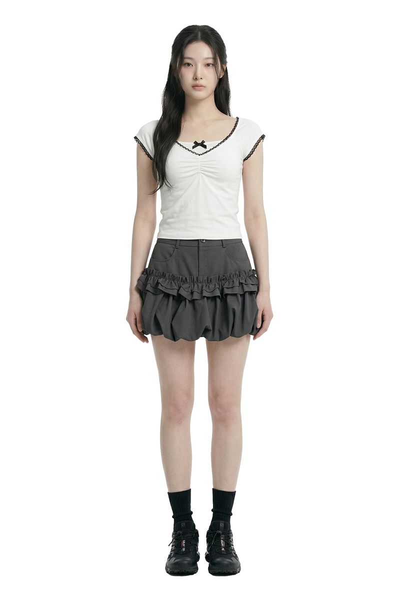 Ruffle Balloon Shirring Mini Skirt 231216236