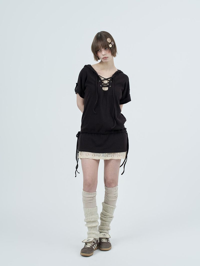 eyelet lace hood op / brown