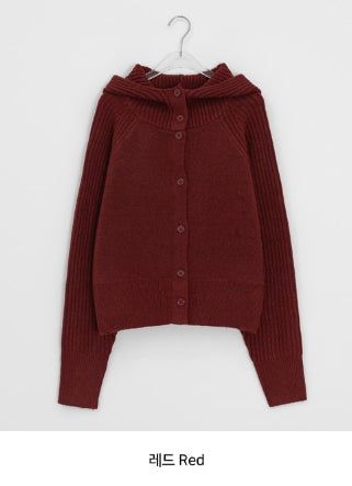 Higanne High Neck Angora Hood Knit Cardigan