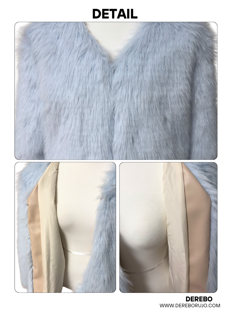Sky Cloud No Collar Fur Jacket