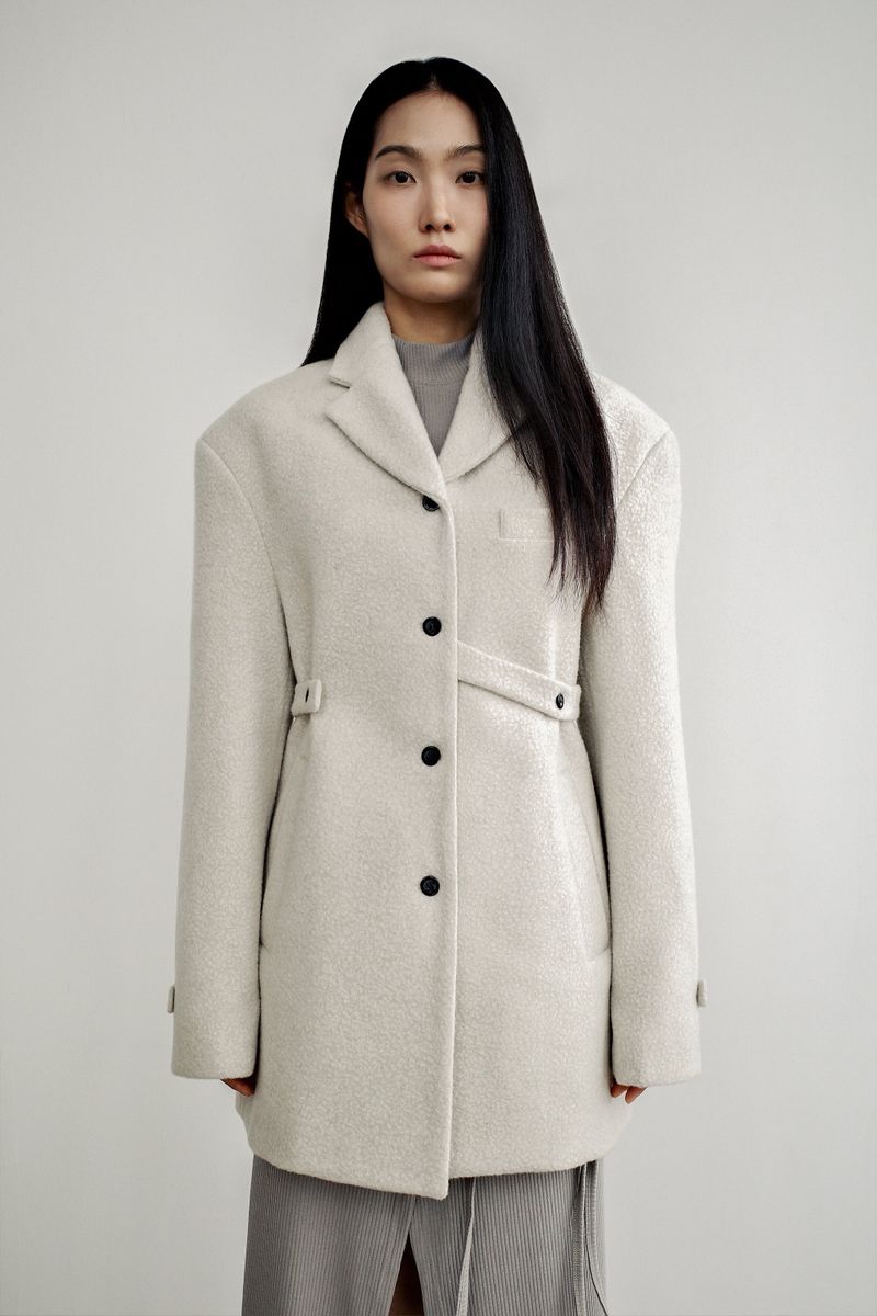 Fuzzy heavy wool coat, Light grey