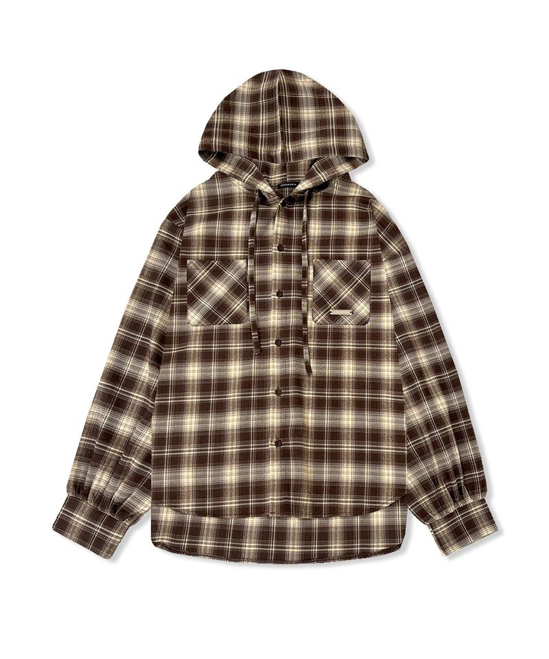 UNISEX チェックフーディシャツ