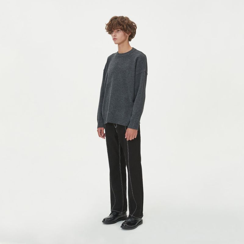 CASHLIKE ROUND NECK KNIT_CHARCOAL