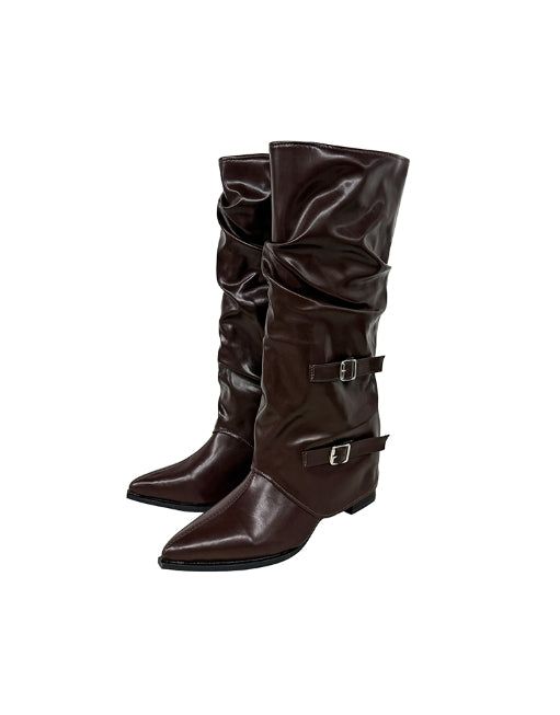 ULAN（ユレン）の「Double Buckle Shirred Stiletto Long Boots（Shoes）」