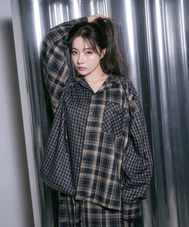 ANDGEEBEE（アンジービー）の「ドッキングチェックフーディシャツ（Tops）」