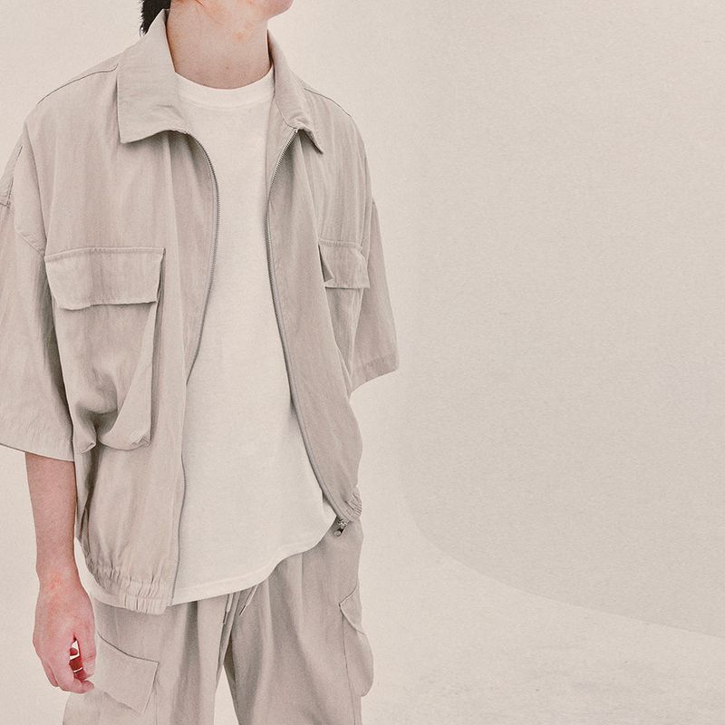 street shape shortsleeve zipup_beige