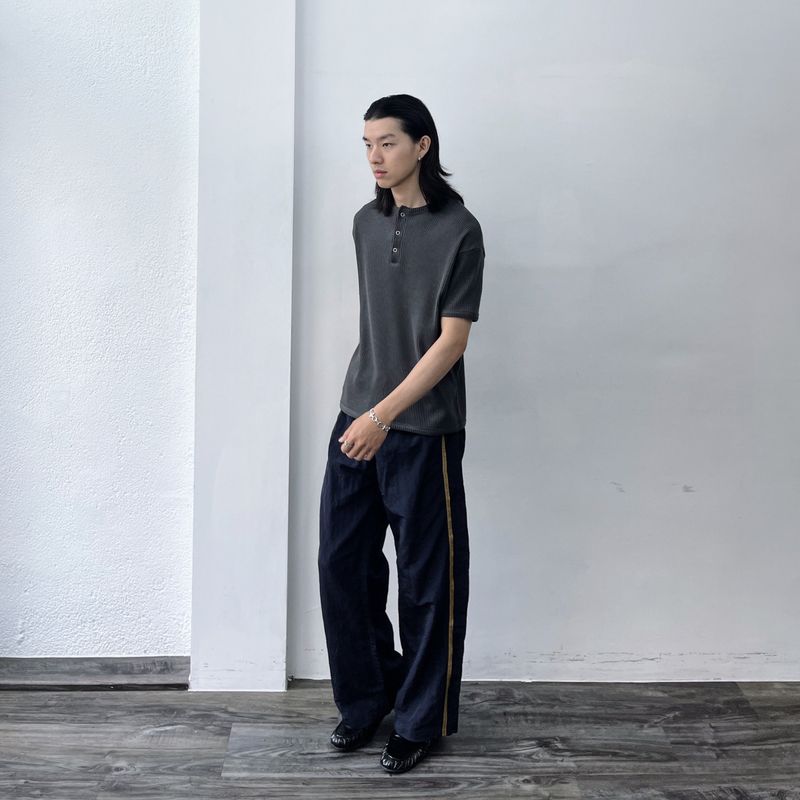 Mineral Grey Button-Neck Tee