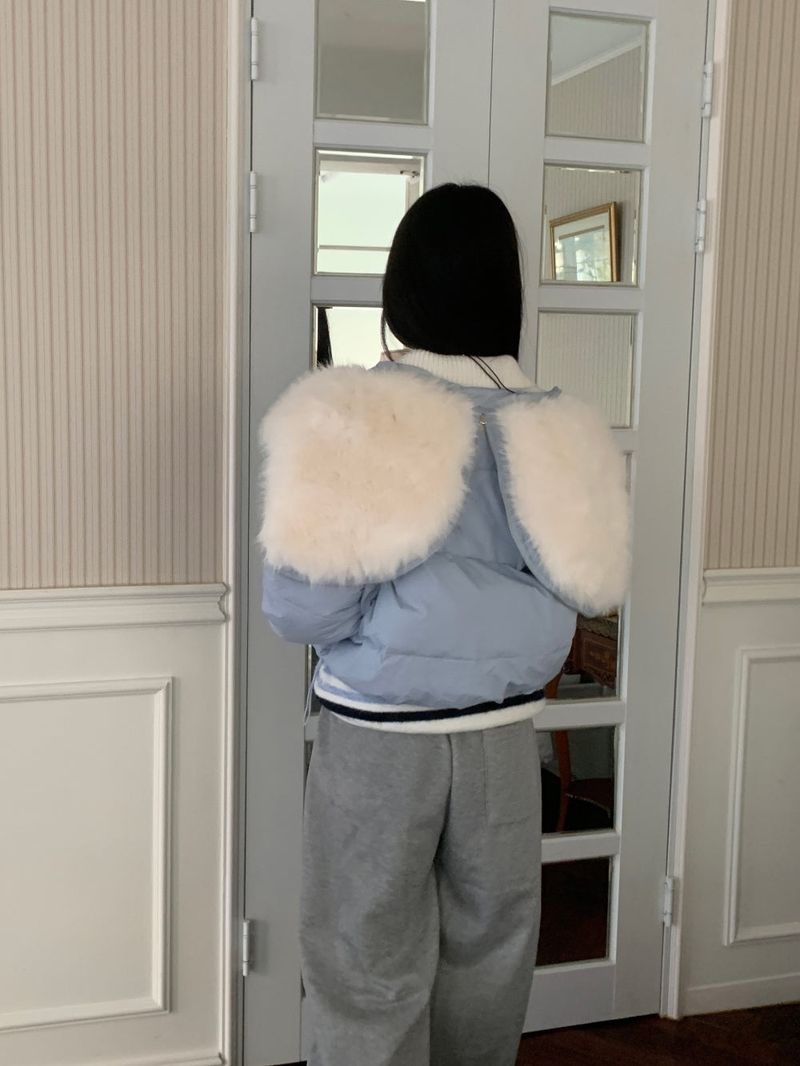 Ice Bloom Fur-Collar Duck Down Short Puffer