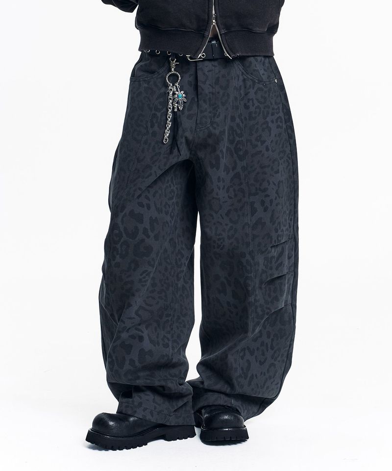 Curved Leopard Pants - Charcoal