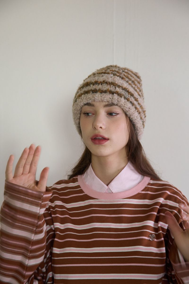 FLUFFY STRIPE BEANIE (2 COLORS)
