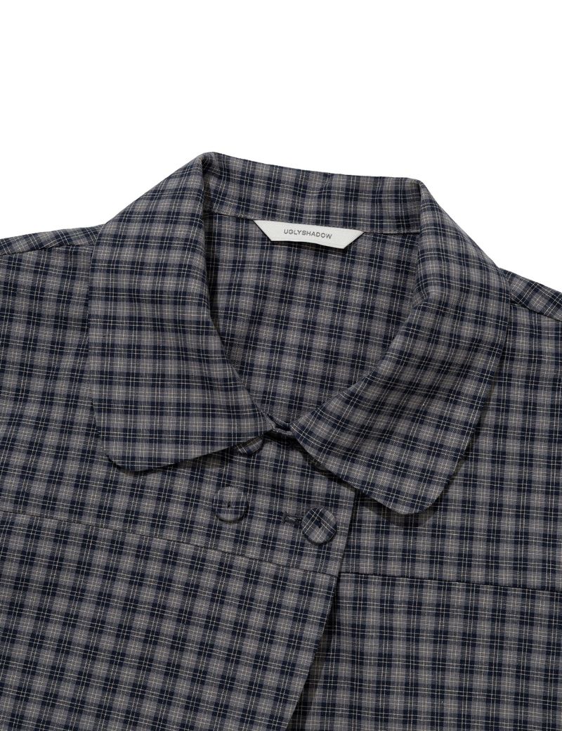CHECKERED DOUBLE BLOUSE(NAVY)