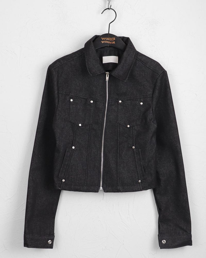 Locher rivet pocket slim cropped denim jacket