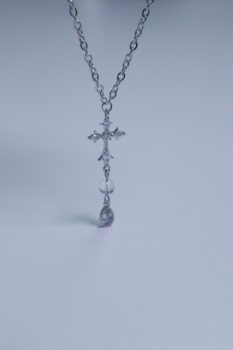 cross water drop transparent gemstone necklace