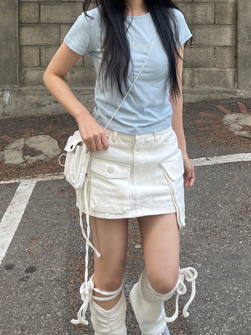 Multi-Unbalanced Pocket String Cargo Mini Skirt