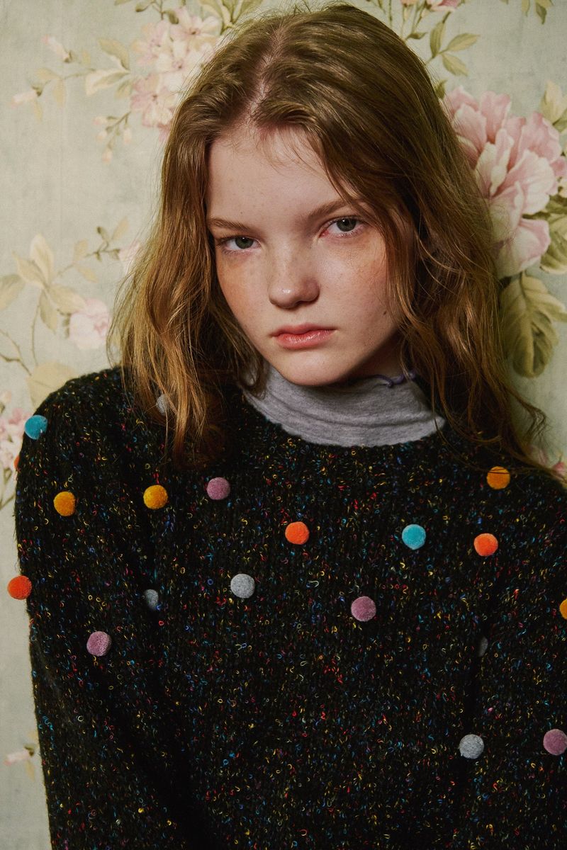 Pom Pom Mix Knit [Charcoal Black]