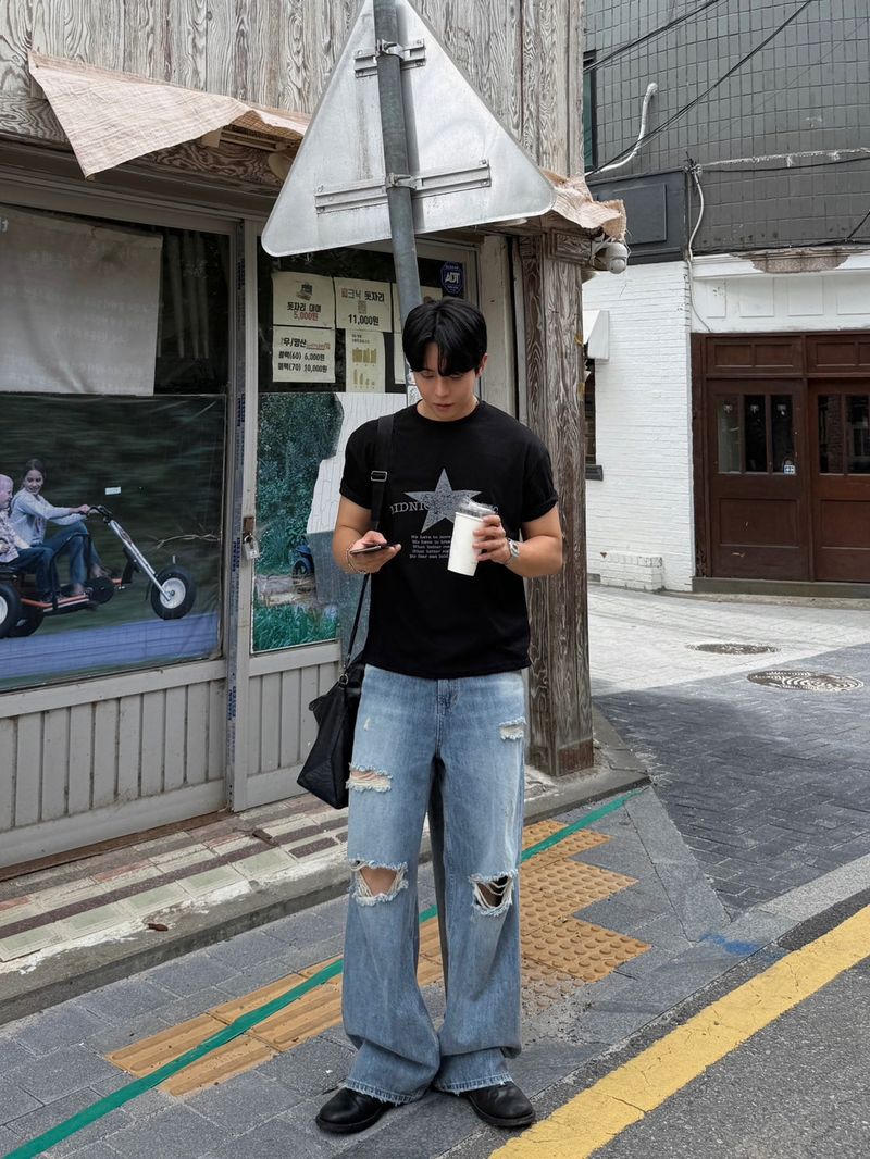 Vintage slab wide snap denim pants